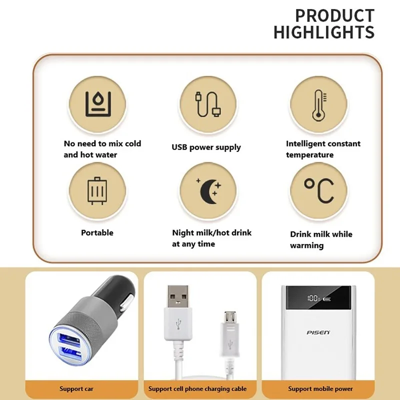 USB Baby Nursing Bottle Heater Portable Milk Bottle Insulation Sleeve Outdoor Winter Milk Thermostat Heating Bag for Home Travel