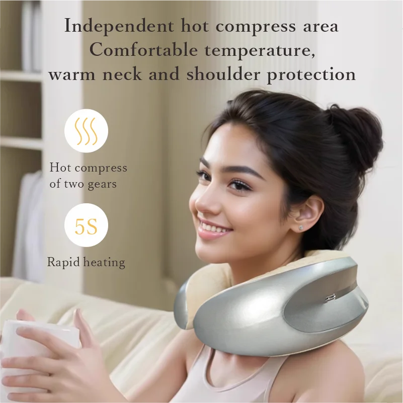 hot sell electric shiatsu Neck U shaped vibrating travel massage pillow for car