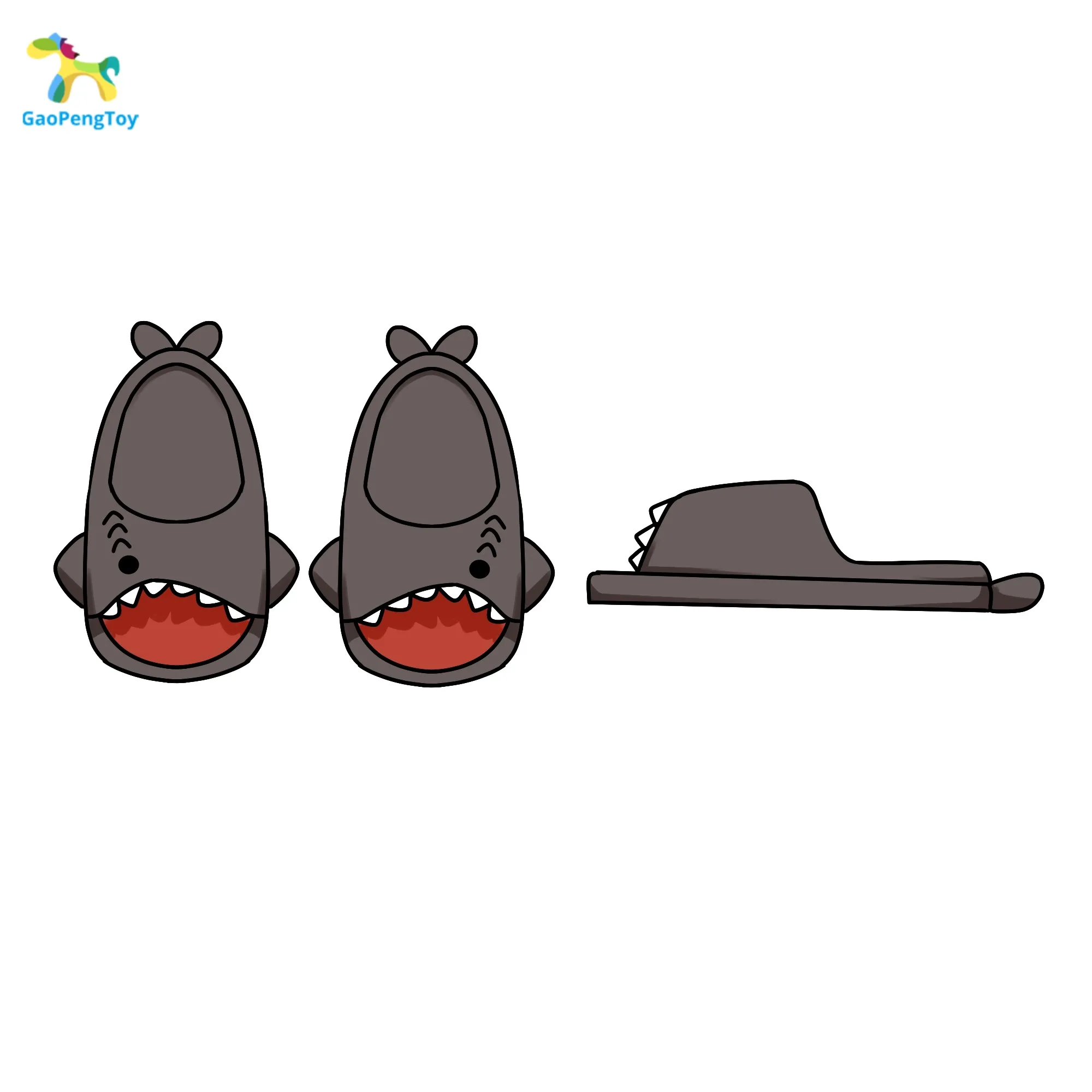 Customized plush original design shark mouth slippers cute for scene home travel office plush animal slippers