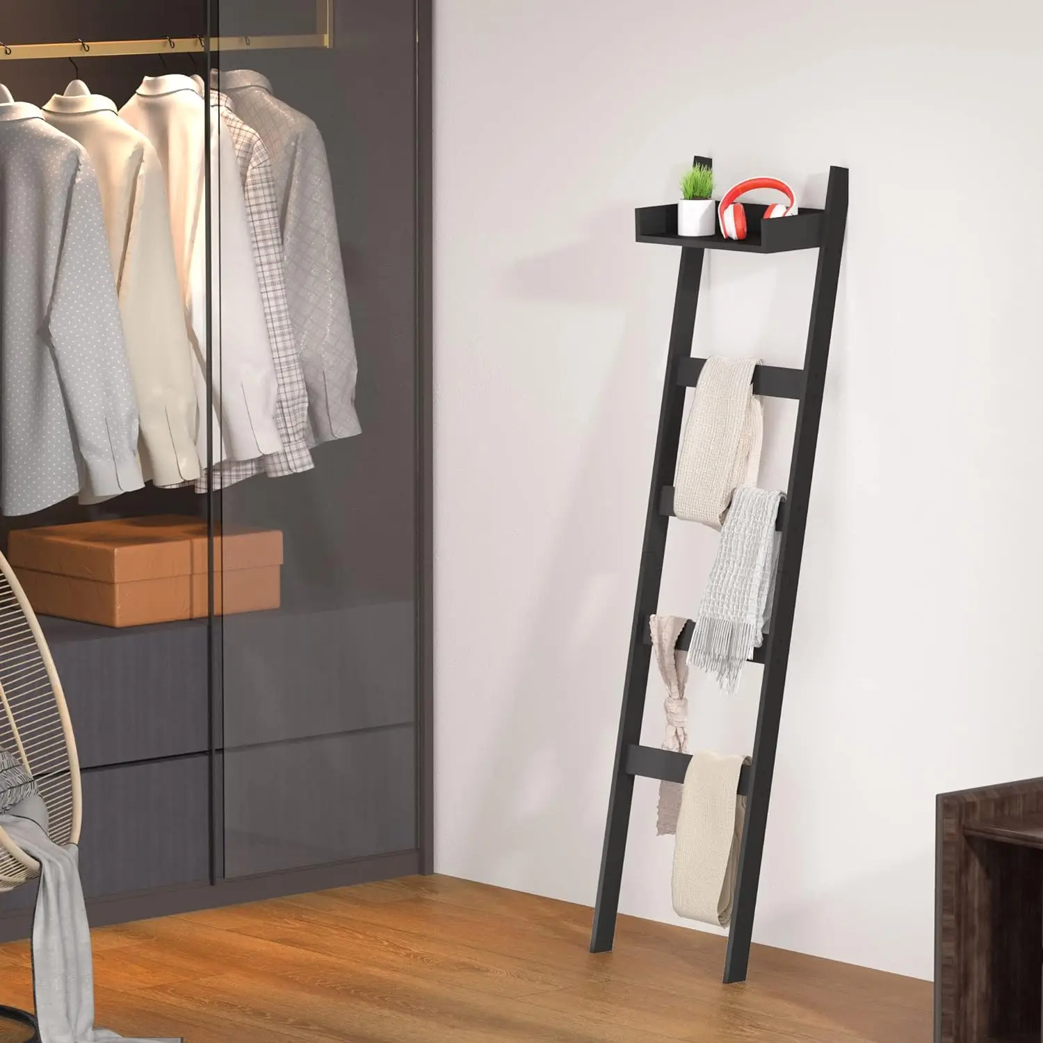 home decor decorative 5 tier bamboo wood blanket towel quilt holder ladder shelf rack stand storage for towels