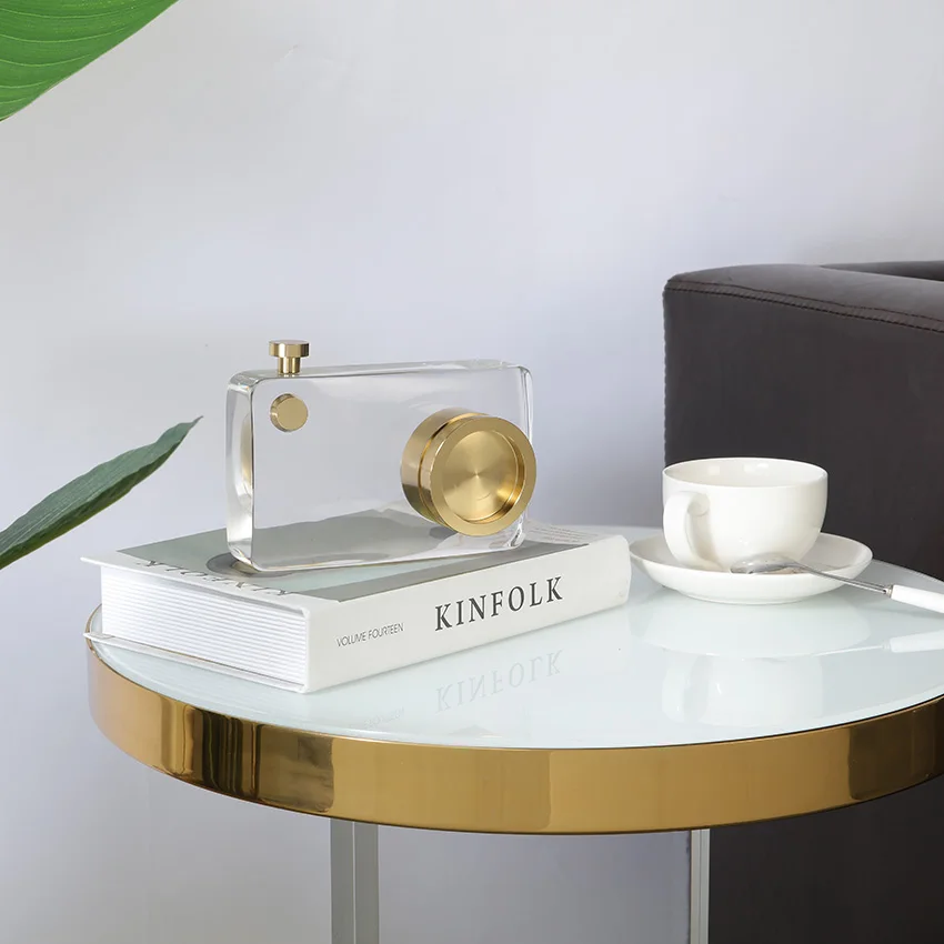 Modern luxury golden crystal Metal camera Model for home decor crystal crafts for souvenir gifts top quality crystal ornaments