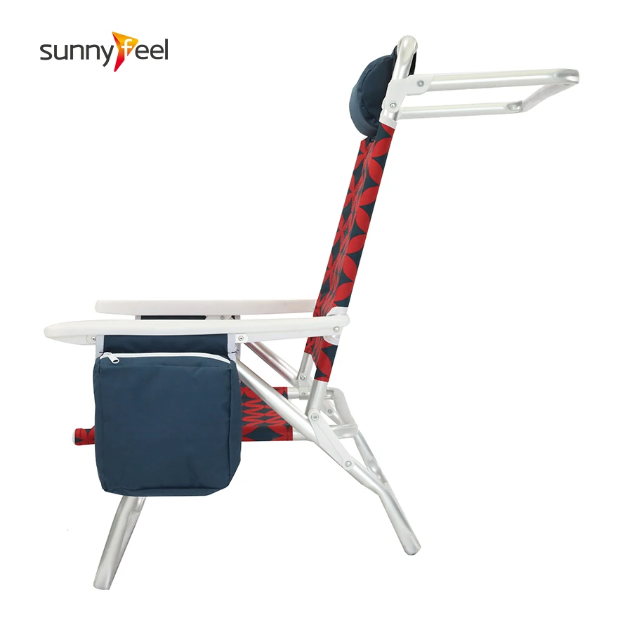 Adjustable 5 Position Reclining Portable Aluminum Lightweight Beach Chair folding chair with pillow side bag