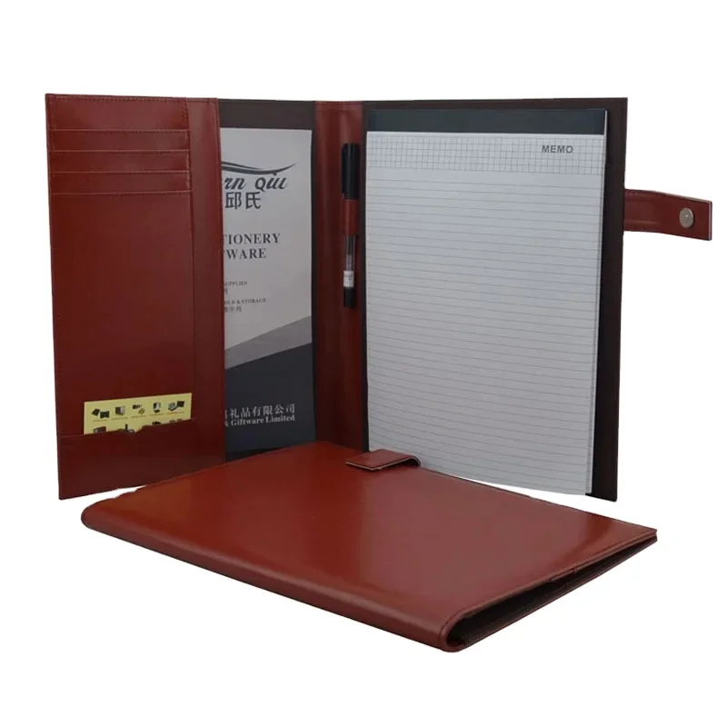 Modernqiu Custom A4 Size Leather File Folder portfolio with calculator cowhide leather padfolio
