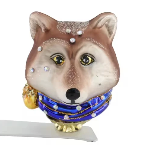 Blue Bear Head Clip with Small Pearls Glass Painted Pendant in Bear Shape for New Year or Christmas Decorations