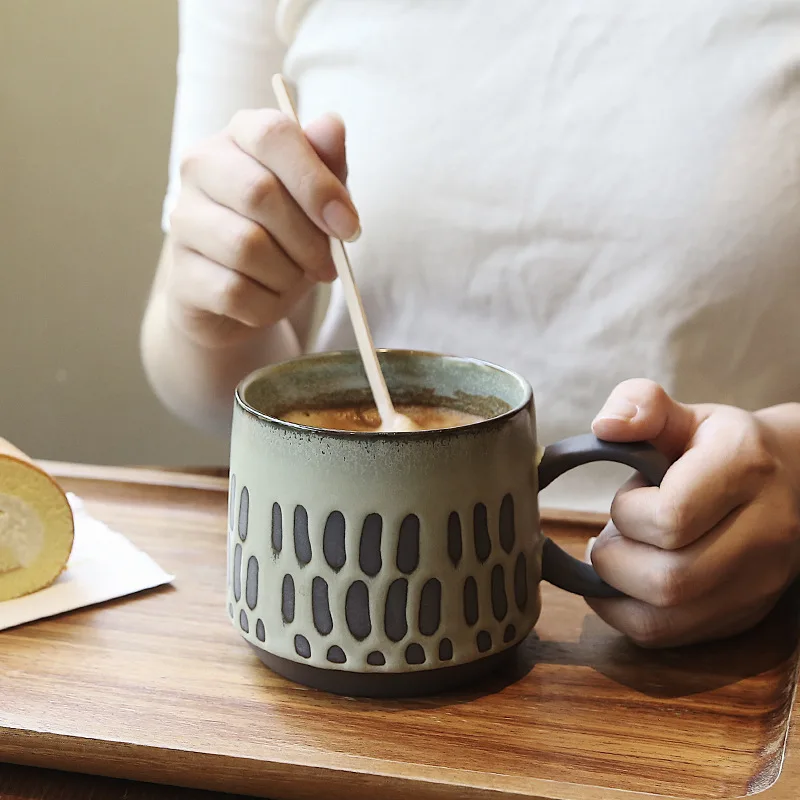Carved Heart Pattern Frosted Matte Porcelain Tea Cup