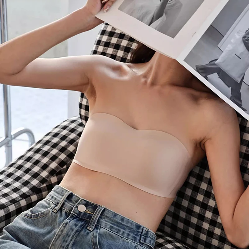 1511  Wholesale Strapless Bra With  Massage Pads  Detachable Shoulder Straps Anti-Slip Invisible Sexy Seamless Tube Top For Wome