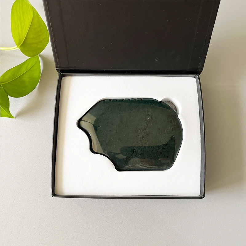 Dark Green Nephrite Jade Gua Sha Stone large nephrite jade Guasha tool Neck Massager For Shoulder Arm Leg Health Care