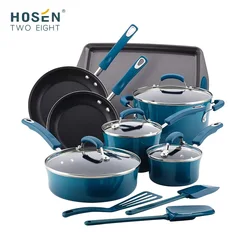 10Pcs Olive Green Non Stick Frying Pans Saucepan Sets With Cooking Spatula And Spoon Aluminum Cookware Cooking Pots Set