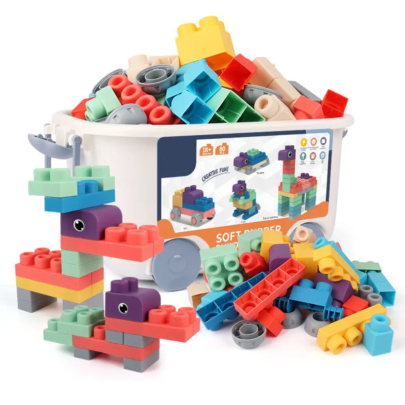 OEM/ODM building blocks set DIY assembling teeth toys preferred soft rubber material for 0-3 years old baby educational toys