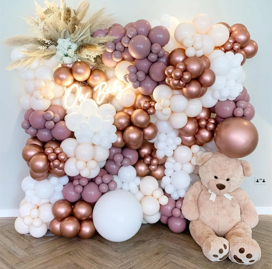 Pink mauve nude chrome Balloons Bear theme Arch Garland kit for birthday baby shower Party Garden windows Anniversary decoration