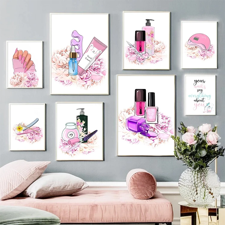 Beauty nail salon studio gallery nordic decor poster luxury wall art print canvas
