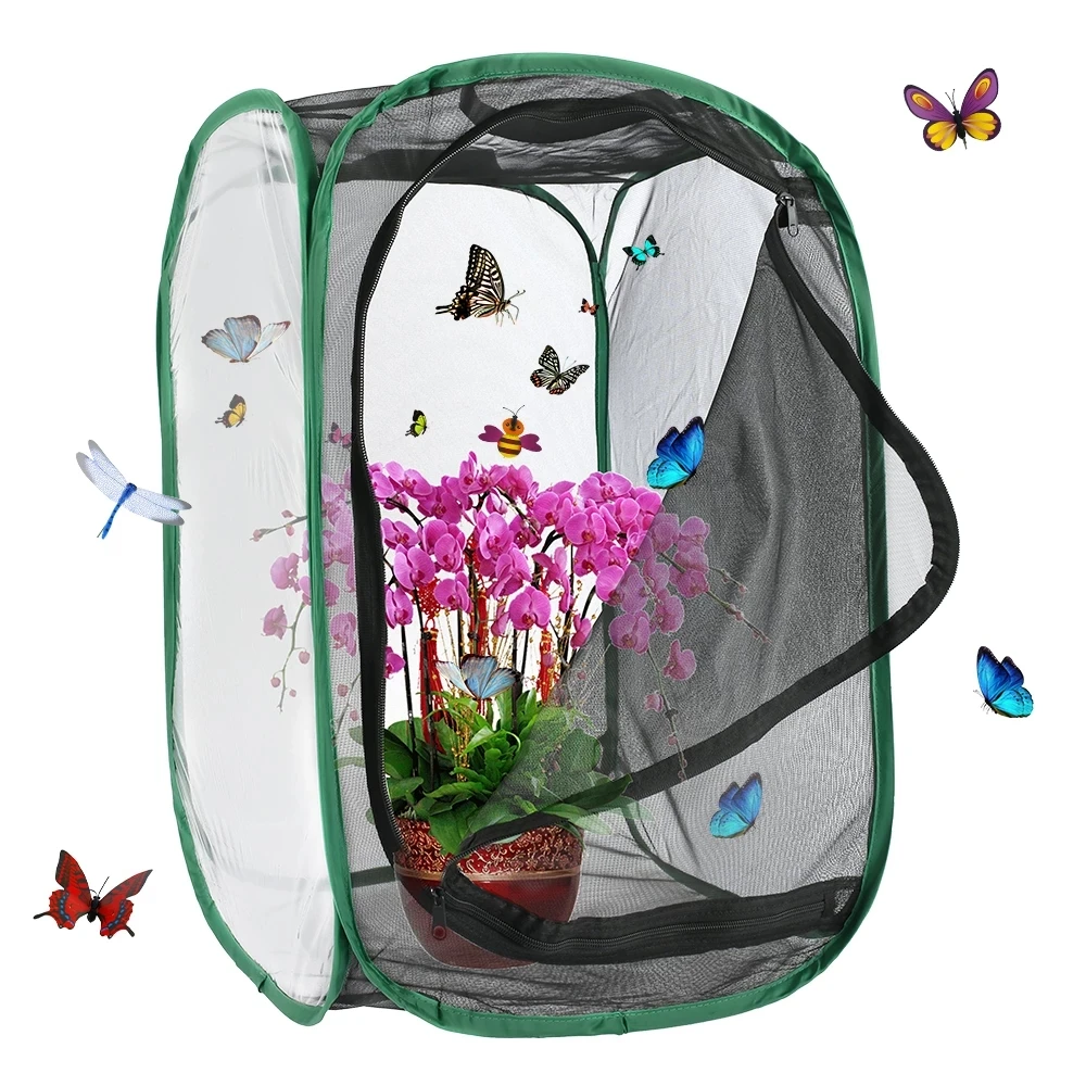 Green Foldable Butterfly Mantis Stick Breeding Zipper Cage Net Cloth Insect Habitat Insect Cage Net 40x40x60cm