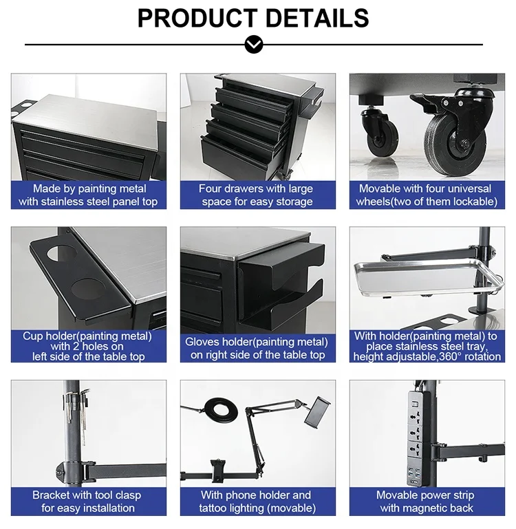USA stock Inkbed trolley tattoo work station tattoo rolling work station  furniture free shipping