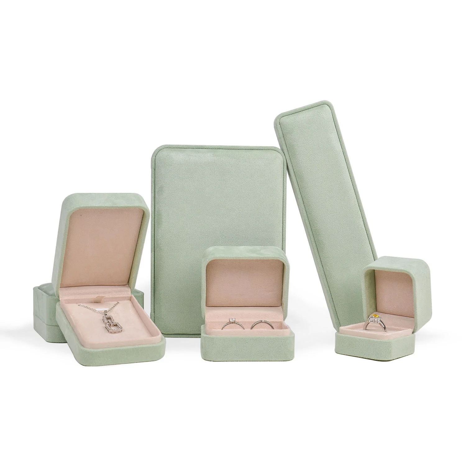 Изготовленный на заказ логотип в наличии роскошное ожерелье кольцо браслеты кулон магнитные ювелирные изделия Подарочная коробка зеленый бархат шкатулка для ювелирных изделий