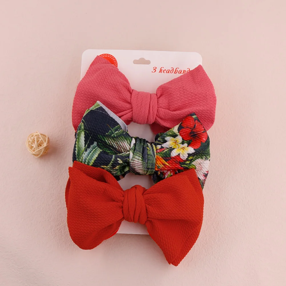 3Pics/Set Baby Messy Bow Headband Set Printed Color High Stretch Elastic Baby Headband Set Top Selling Fabric Hair Accessories