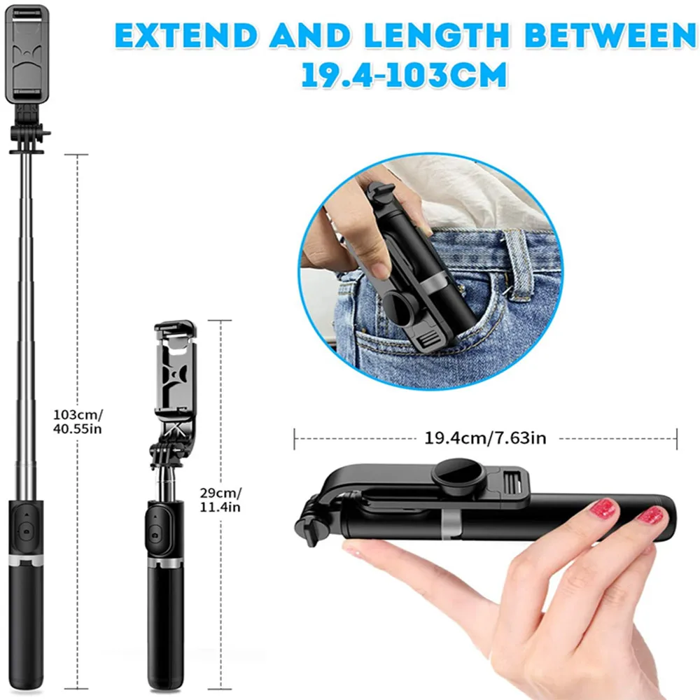 4 in 1 Extendable Wireless Selfie Stick Tripod L02 Integrated Mobile Phone Self Stick With BT Remote Selfie Stick Foldable