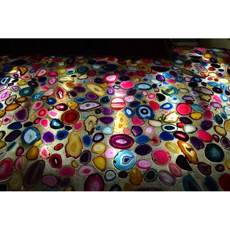 Luxury stone translucent backlit large polished colorful agate slab for countertop