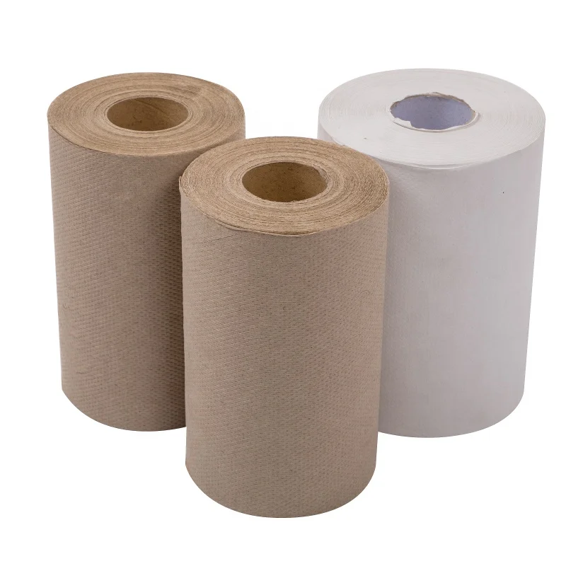 Disposable 1 ply customization Recycled Kraft 600ft washroom hand roll towel