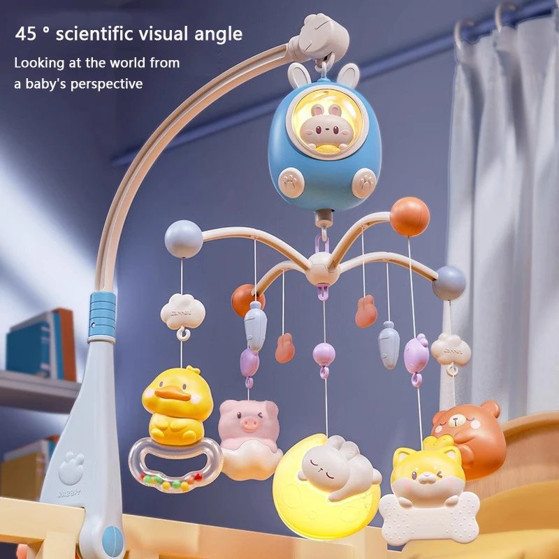 Cute Rabbit Rotating Hanging Bed Bell Baby Toy  Electric Lighting Nursery Toy Musical Mobile Bed Bell Toys for Baby