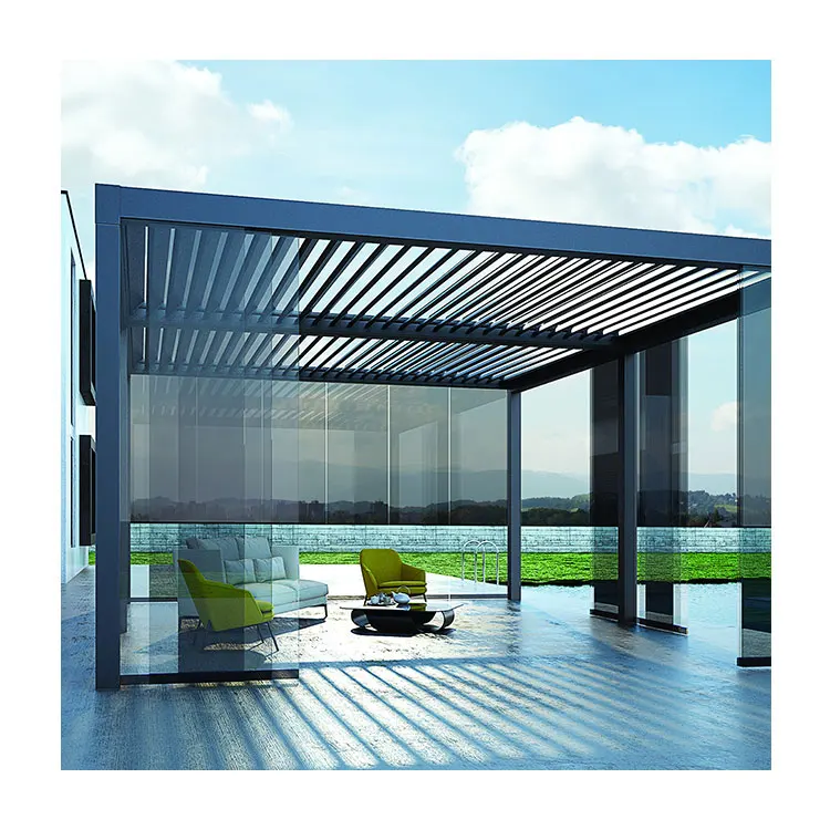 Professional Waterproof  Windproof Glass Doors System Pergola Bioclimatique Outdoor Gazebo