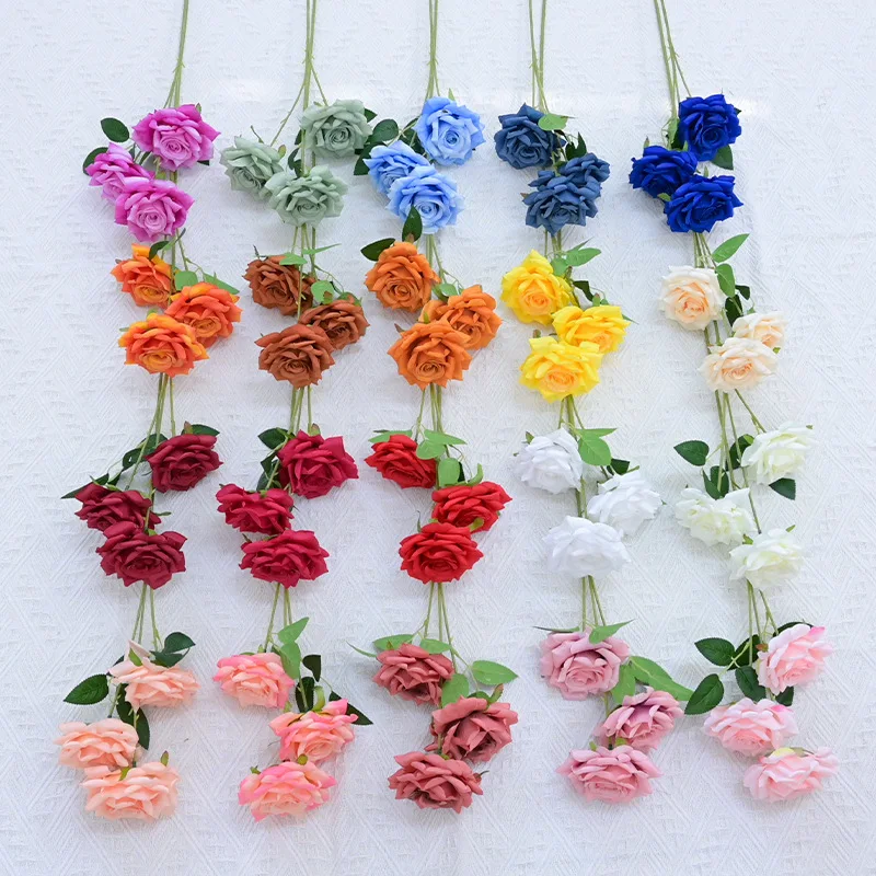 Hot Sale Spot Artificial Brazilian Rose Wedding Hotel Decoration Flowers Three Headed Diamond Rose