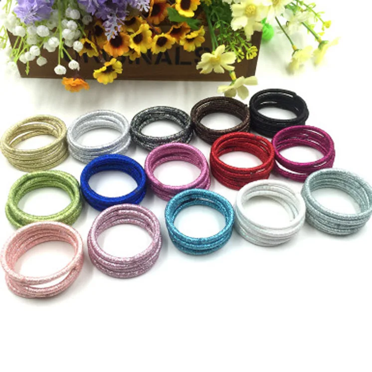 4mm Glitter Elastic Children Ponytail Holders Hair Bands Hair Ties For Kids Girls