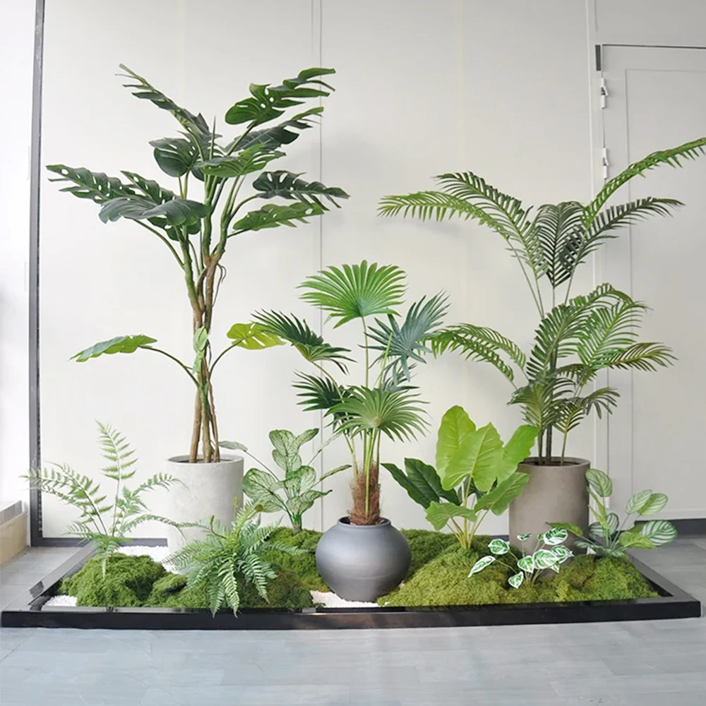 PZ-5-13 Home Garden Decor Real Touch Faked Plastic Tropical Palm Leaves Faux Plant in Plastic Pot Tall Artificial Palm Tree