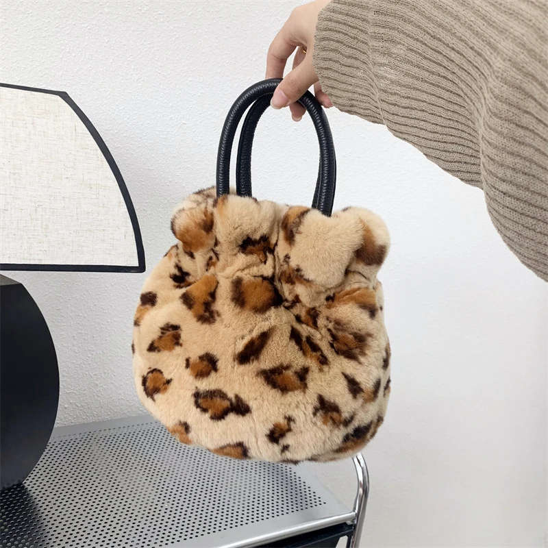 Real Rex rabbit fur tote bags women fur fashion shoulder bags custom color lady fur handbags