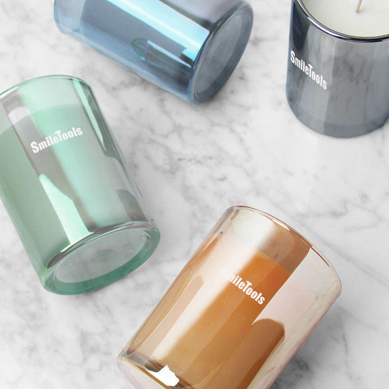 Candle Jar 3 In 1 Free Sample  Luxury Fancy 9Oz 12Oz Clear Nude Glass Iredescent Froster Candle Jars With Lid