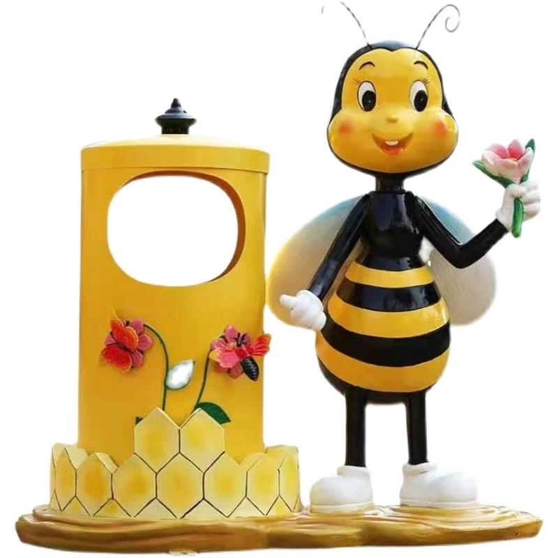 Life Size Outdoor Trash Can Bins Decoration Cartoon Statue Trash Micky And Minny Character Theme Park Trash For Children Style