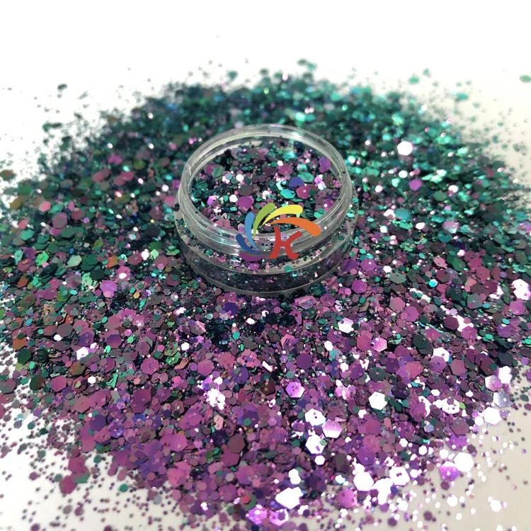 2oz Bag Packing Polyester change color glitter color shifting chunky glitter