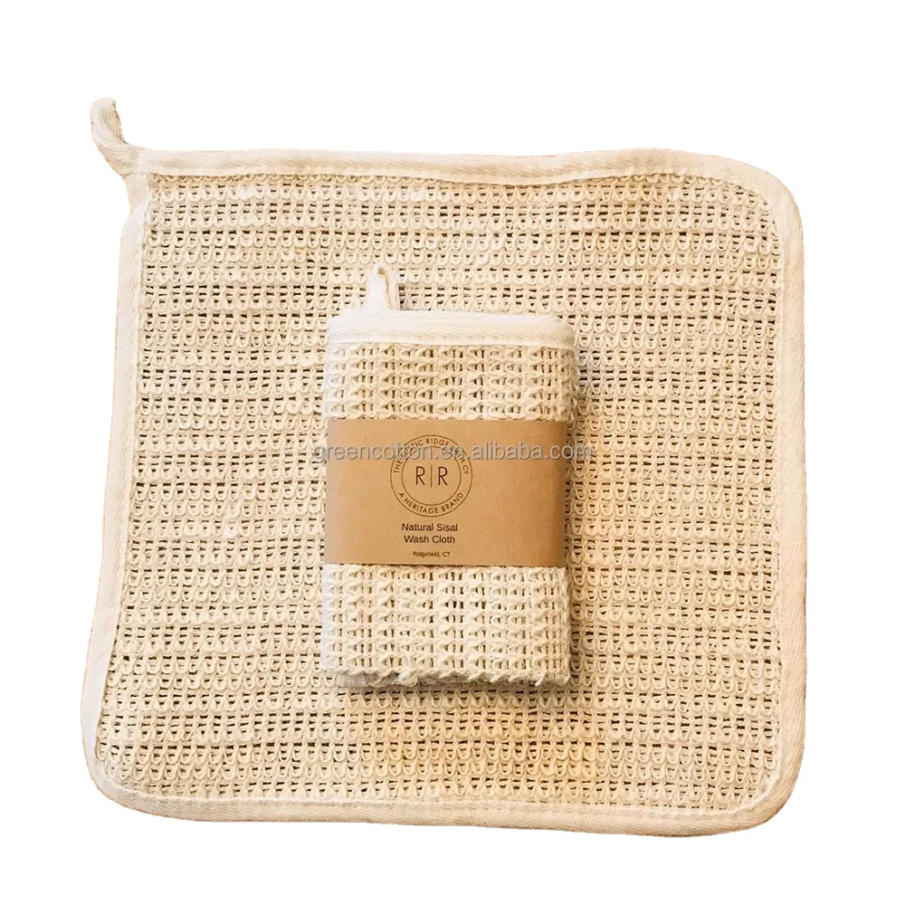 Custom Logo 25*25CM Mulit Use Sisal Linen Hemp Cotton Natural Bath Scrubber Cloth Washcloth for Body Exfoliating Shower Cloth