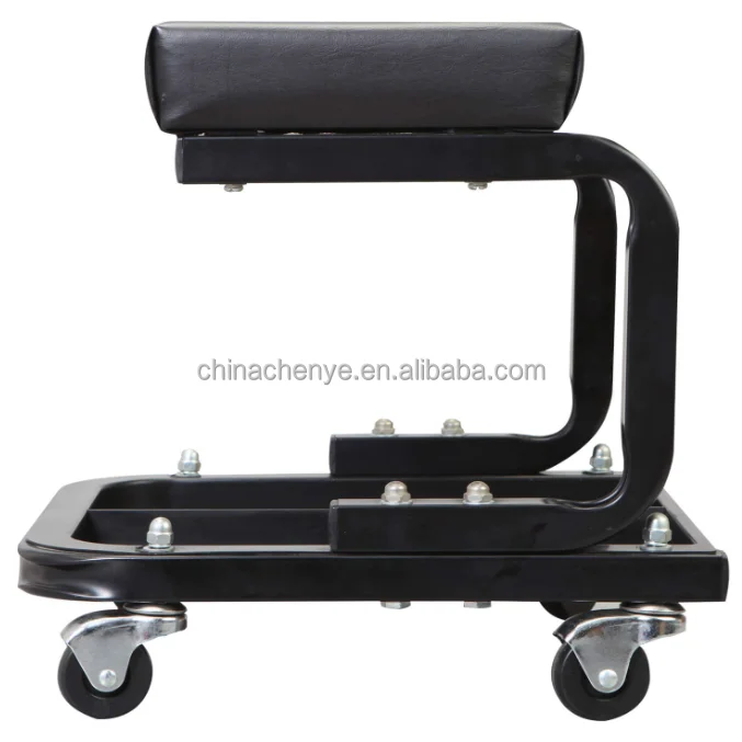 Black Rolling Creeper Garage/Shop Seat: Padded Mechanic Garage shop Stool with Tool Tray Storage