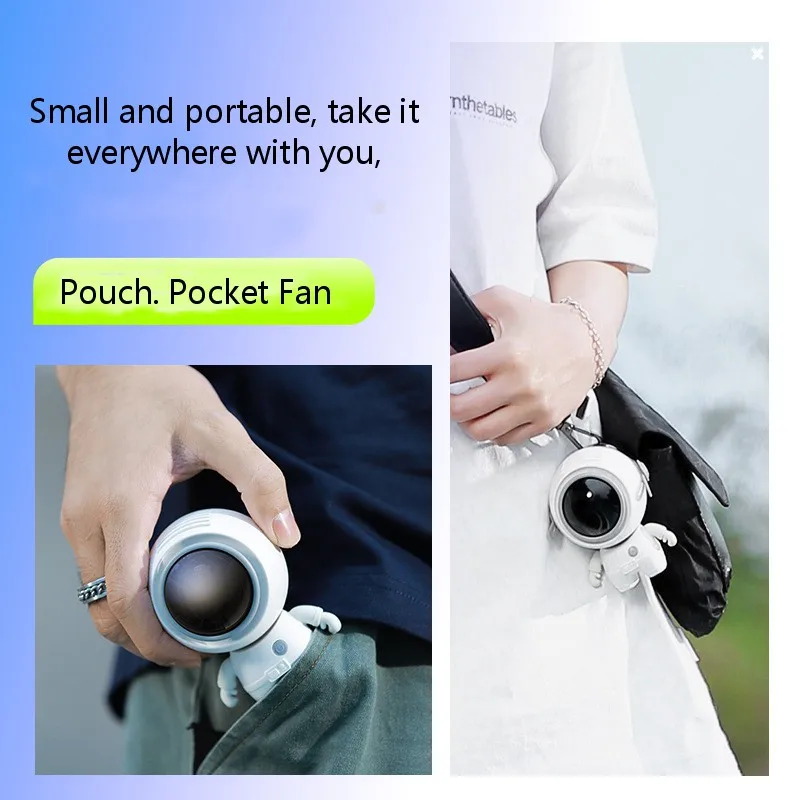 2022 New astronaut small fan hanging neck handheld mini portable usb mini leafless outdoor camping fan