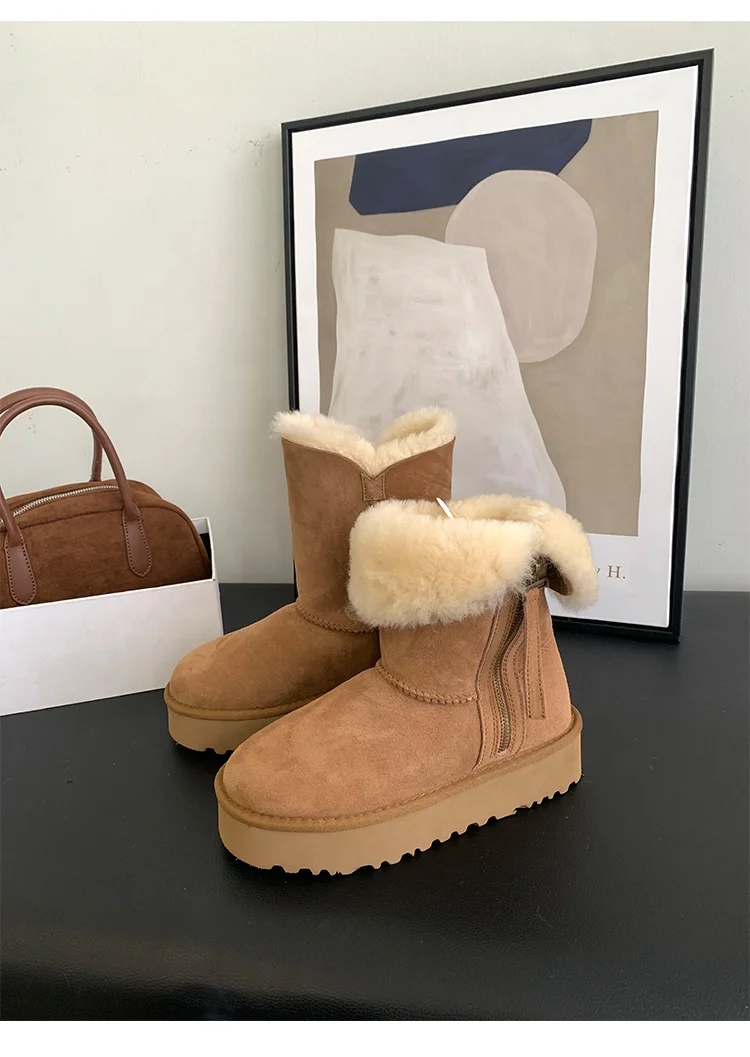 wholesale new style comfortable luxury high quality flat heel fashion boots non-slip  winter cow suede soft warm snow boots