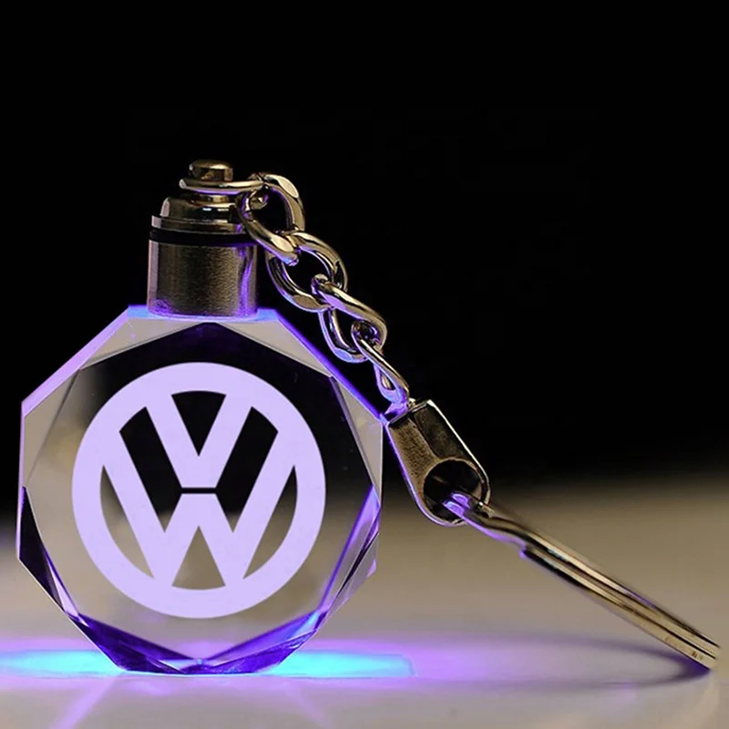 Custom Car Logo Keychain Laser Engraving Led Light Keychain Creative Crystal Key Holder