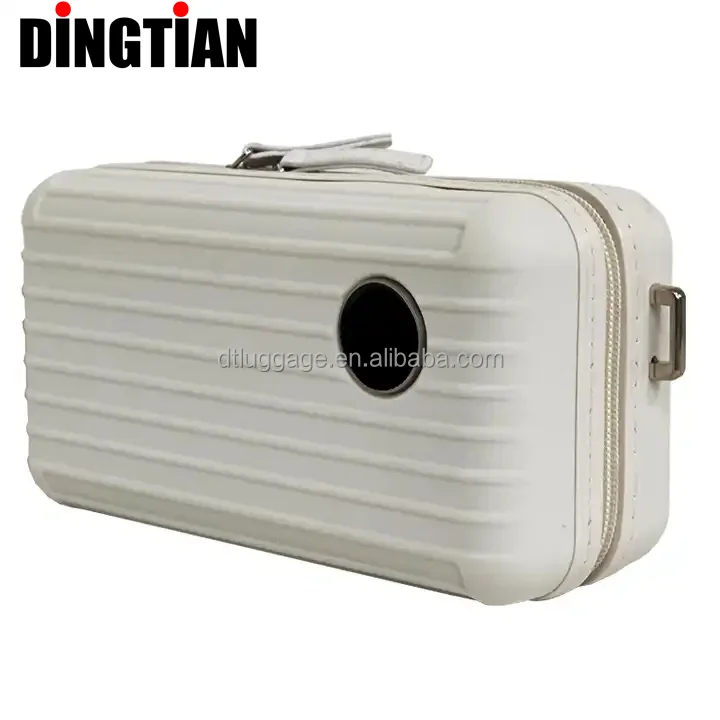 OEM ODM Factory 7-Inch Mini Portable Makeup Case Custom Logo PP  Material Handbag Custom Model Mini Luggage with Belt