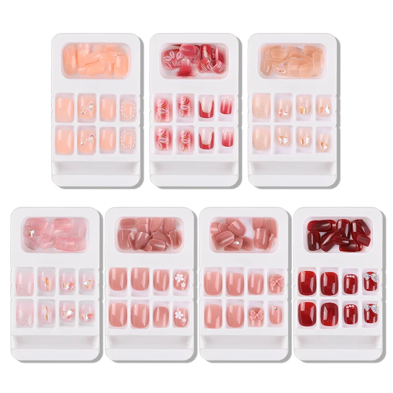 Eco Friendly Private Label 24pcs Stick Acrylic Gel False Nail Forms Set Press On Nails Reusable Artificial False Nails