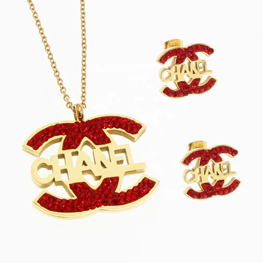 18k Gold Plated Necklace Earrings Famous Brand 316 Stainless SteelJewelry Set For Women Joyas