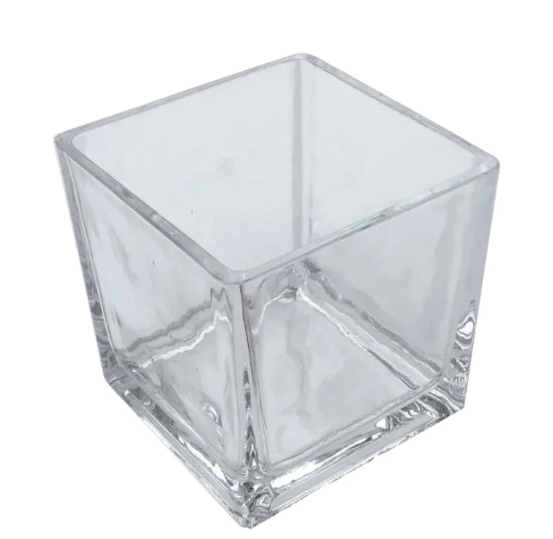 wholesale high-quality clear square glass candle jars & candle holder for home decor with lid