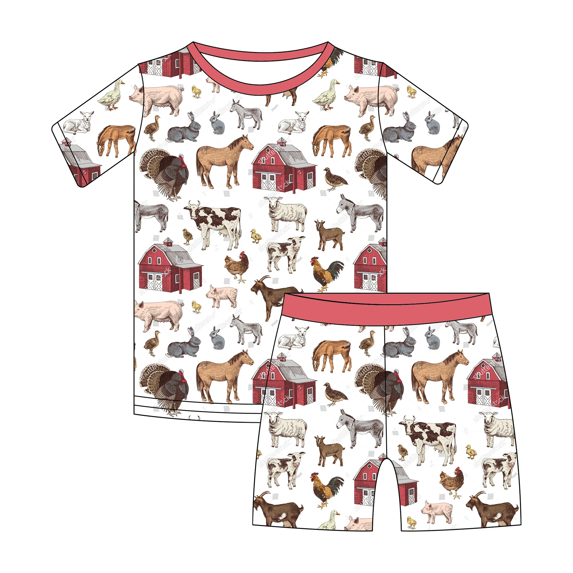 2023 design baby boy girl Bamboo Fabric farm pig horse pattern Long Sleeve Zip Romper custom size Unisex Infant Onesie