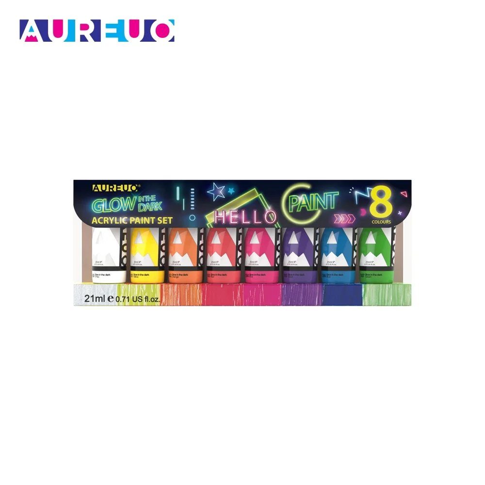 Phoenix 8 Colors 21ml Waterproof Fluorescent Luminous Painting Glow in the Dark Acrylic Paints Set
