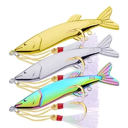 80g/122mm Artificial Gold Silver Colorful Plastic Hard Bait Wobbler 3D Eyes Metal VIB Bionic Bait With Feather Hook Swimbait