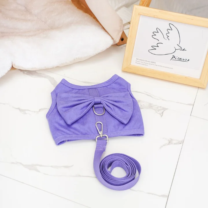 Bulk Purchase Pet Clothing Set Cat Vest Puppy Clothes with Suede Bow and Rope Chic Ensemble for Small Pets