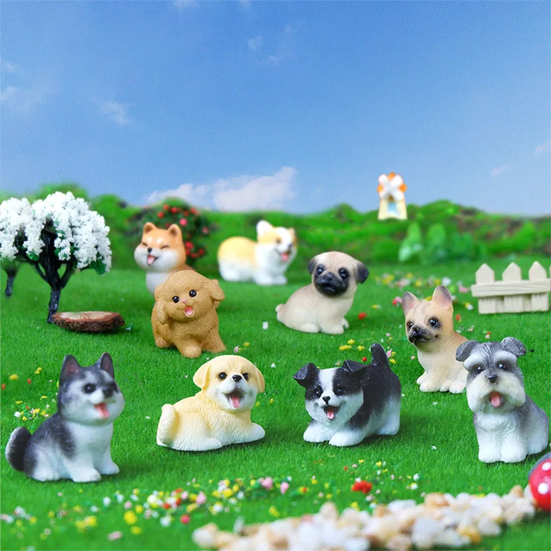 Wholesale Creative Cute Dog Cartoon Sculpture Resin Figurine Animal Gift Ornaments Tabletop Home Decor Resin Crafts
