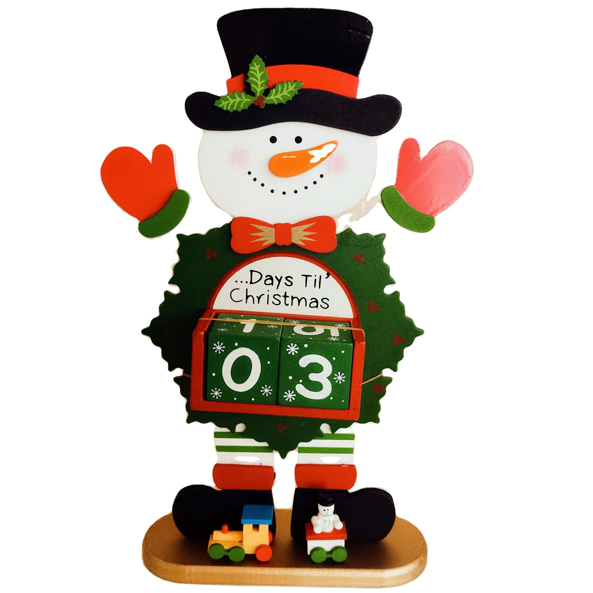 Christmas Decoration Santa Snowman Calendar Wooden Desk Calendar Creative Wood Handicraft Ornament Kids Happy New Year 2023 Gift