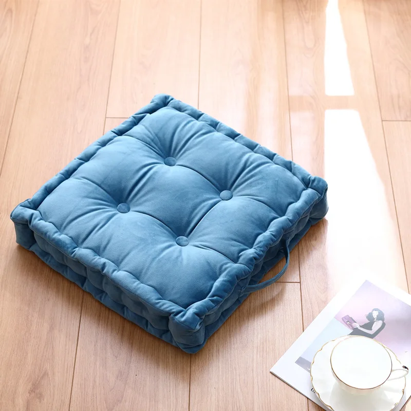 Multi Color Solid Velvet Square Floor Cushions With Handle Handmade Soft Futon Mat