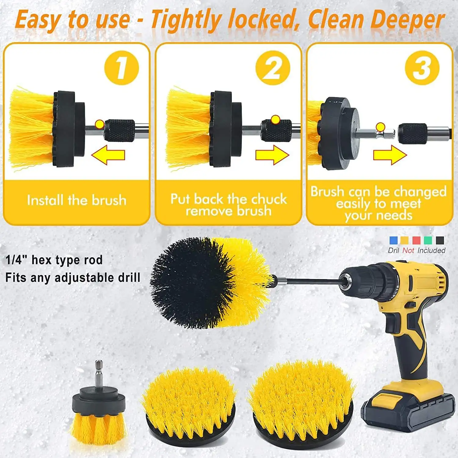 Drill Cleaning Brush Attachment 5 PCS Electric Drill Cleaning Brush Tool for Car Cleaning