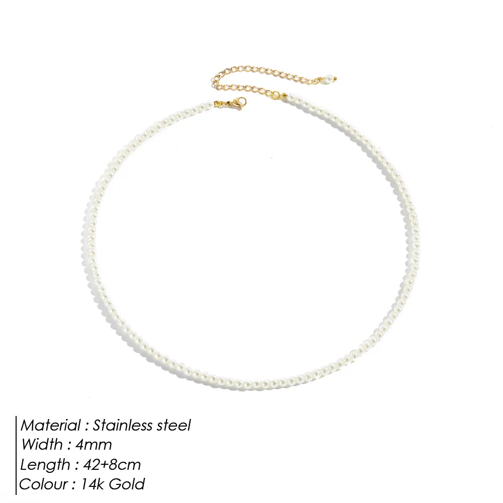 Wholesale fashion 3 4 6 8MM imitation pearl necklace 14K gold freshwater pearl choker necklace