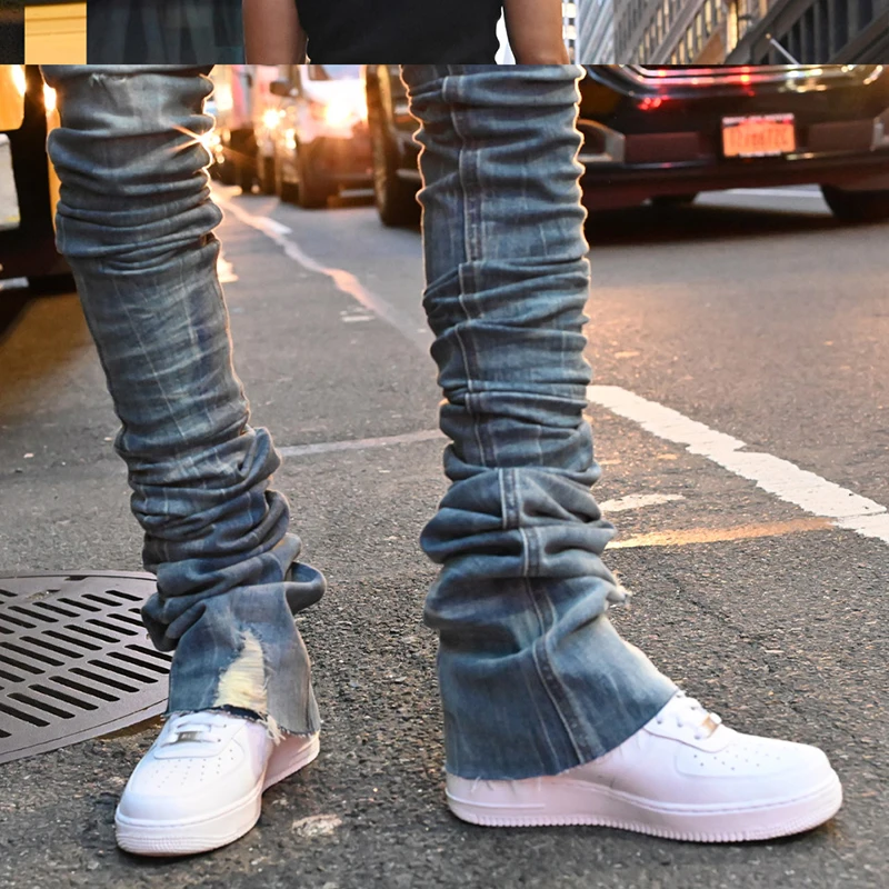 custom stacked jeans men trousers denim good quality  wholesale men stacked jeans